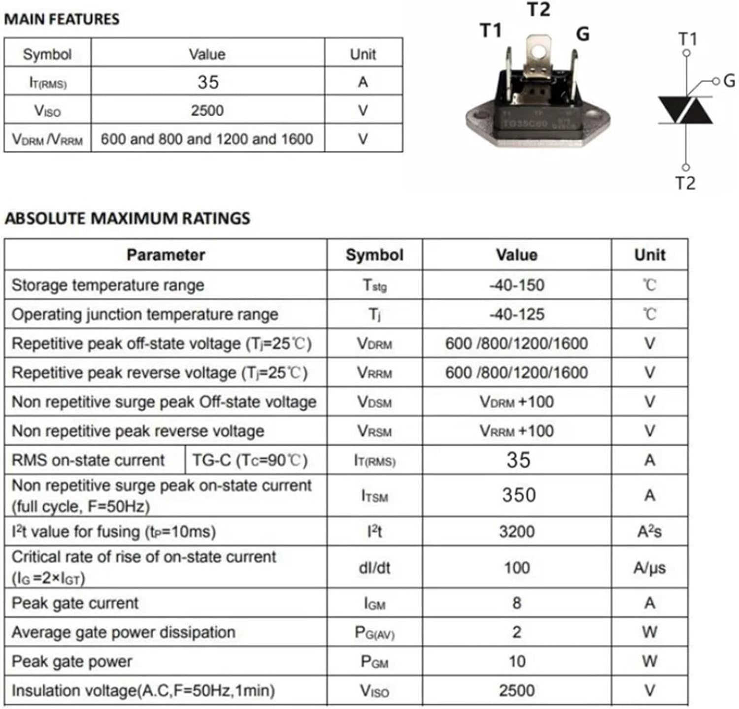 TG50C80 TG50C120 TG60C80 TG60C120 Tri-Society bidirectional SCR 50A 800V 60A 1200V 50 60 Amp Bidirectional thyristor 800 Volt(TG50C120)