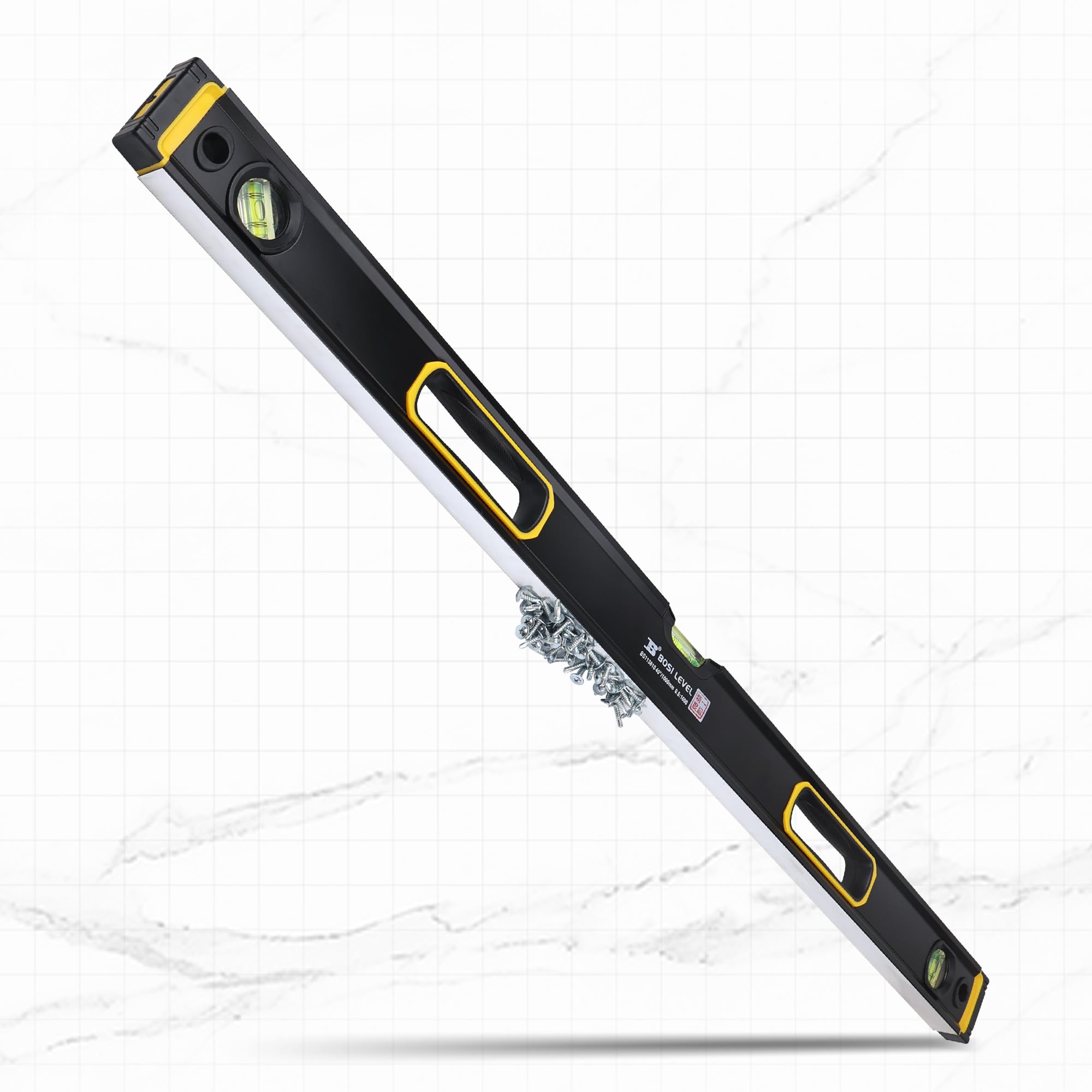 Livella magnetica della bolla di 40"/1000mm, Dual-View/lega di alluminio ad alta resistenza | Precisione 180°/45°/90° 3-Vial, tappo terminale ammortizzante, professionale per livellamento/misurazione