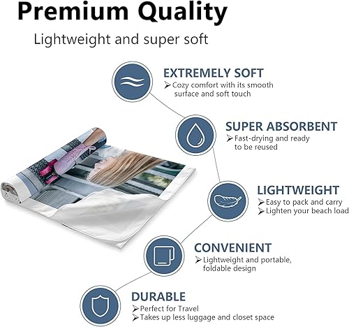 Miniatura 2 de Toalla de playa personalizada añade tu foto y texto, toallas de playa personalizadas de 30 x 60 pulgadas, toalla de playa ligera y compacta para