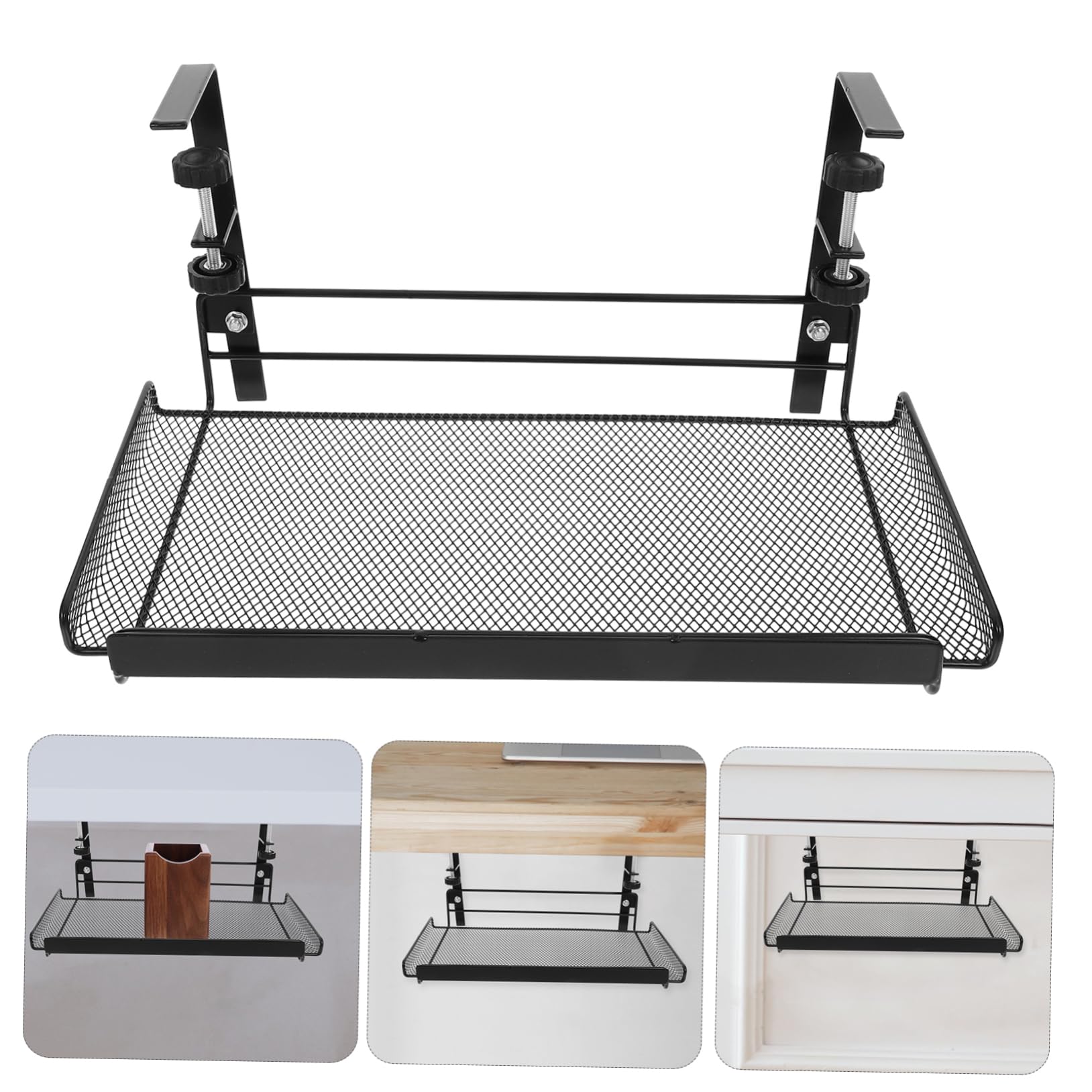 Artibetter Organizzatore da Scrivania in Ferro Nero Design Regolabile, Versatile e Facile da Installare, Cestino Portaoggetti Sotto la Scrivania per Ufficio e Camera