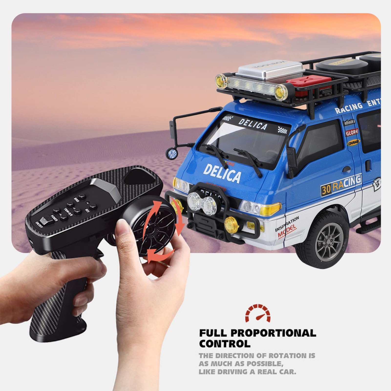 Zdalnie sterowany samochód, 1:24 2,4 G RC z reflektorami LED, tryb Dual-Speed, długi czas 50 minut, samochód zabawkowy, prezent (niebieski, 2 baterie)