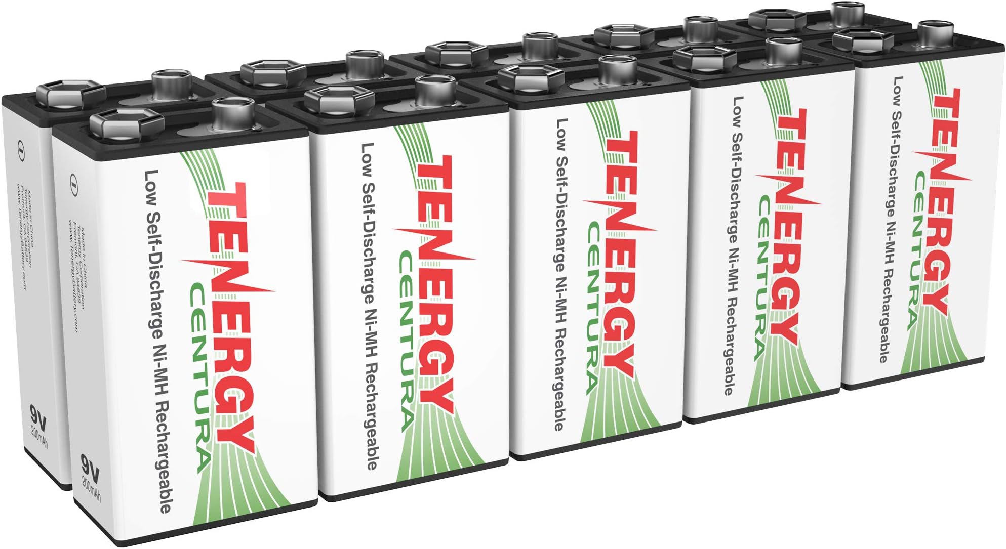 Centura 9V NIMH Rechargeable Batteries, 200mAh Low Self-Discharge Square Battery for Smoke Alarm/Detector, 10 Pack