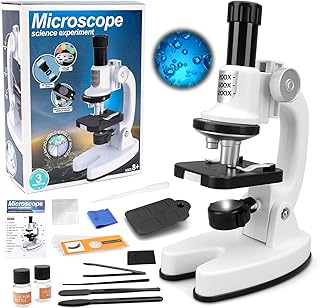 deAO Kids Microscope, Portable Microscope Kit with LED Light and Mobile Phone Holder, Kids Beginner Microscope Educational Science kit Toy for Kids Gift