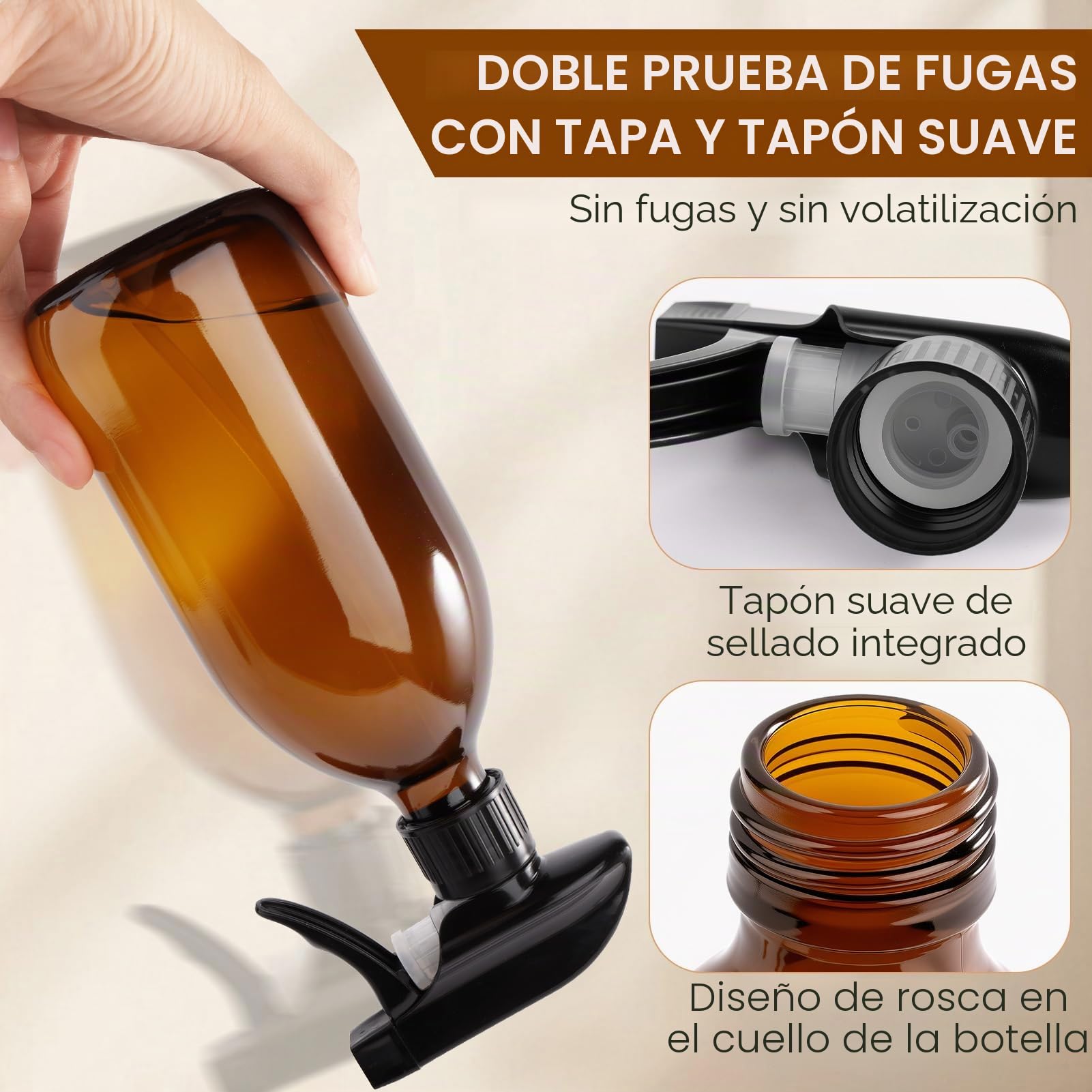 Botellas de Spray Vacías 500ml Vidrio Ámbar Pulverizador para Plantas Limpieza Peluquerías