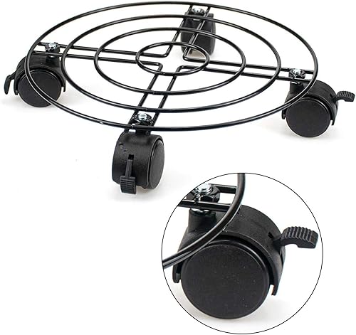 Miniatura 3 de Tosnail Paquete de 3 soportes redondos de metal de 10.5 pulgadas para plantas con ruedas giratorias, color negro