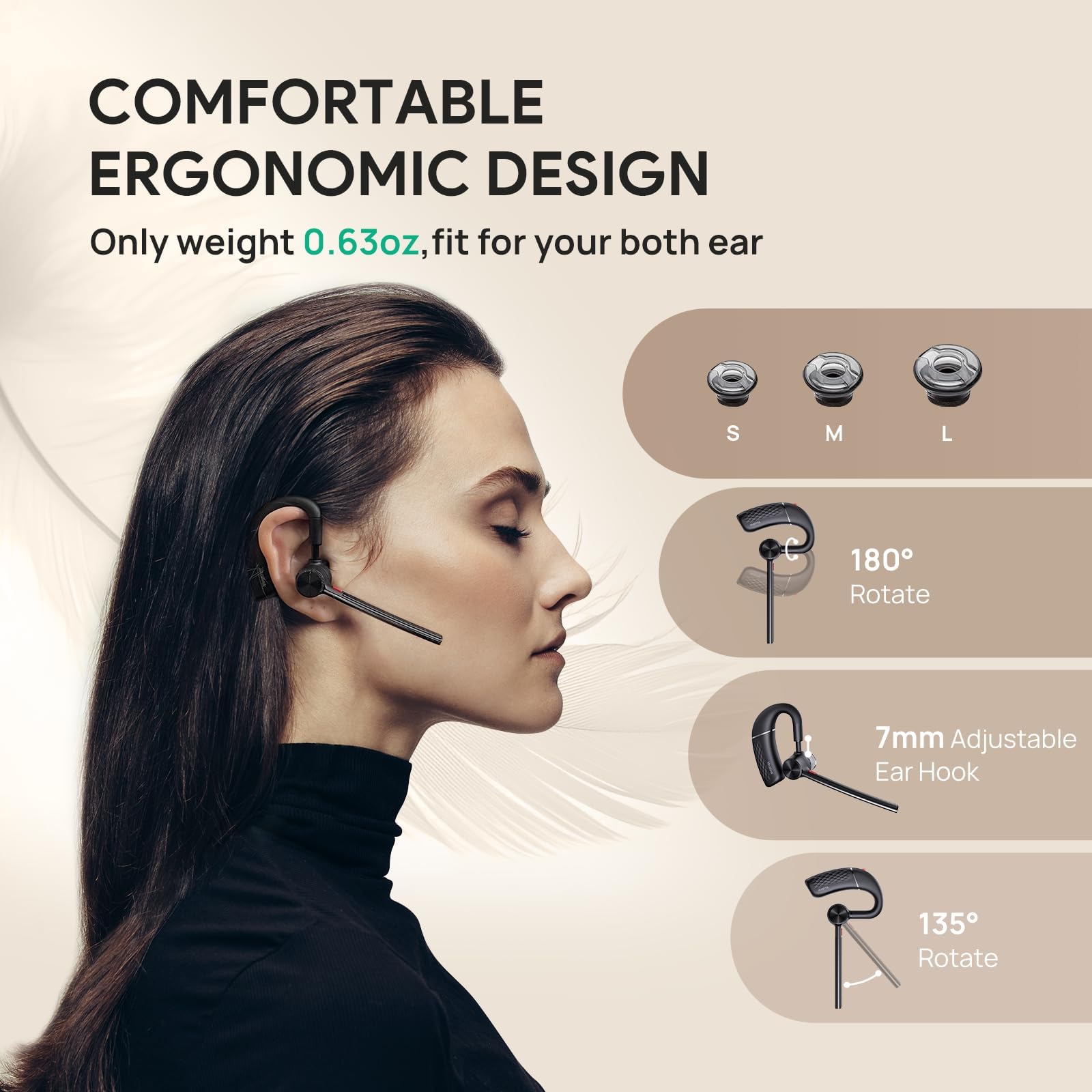 Yealink BH71 Auricolare Bluetooth senza fili, vivavoce, microfono con cancellazione del rumore, leggero, funziona per telefono cellulare, PC, guida, ufficio