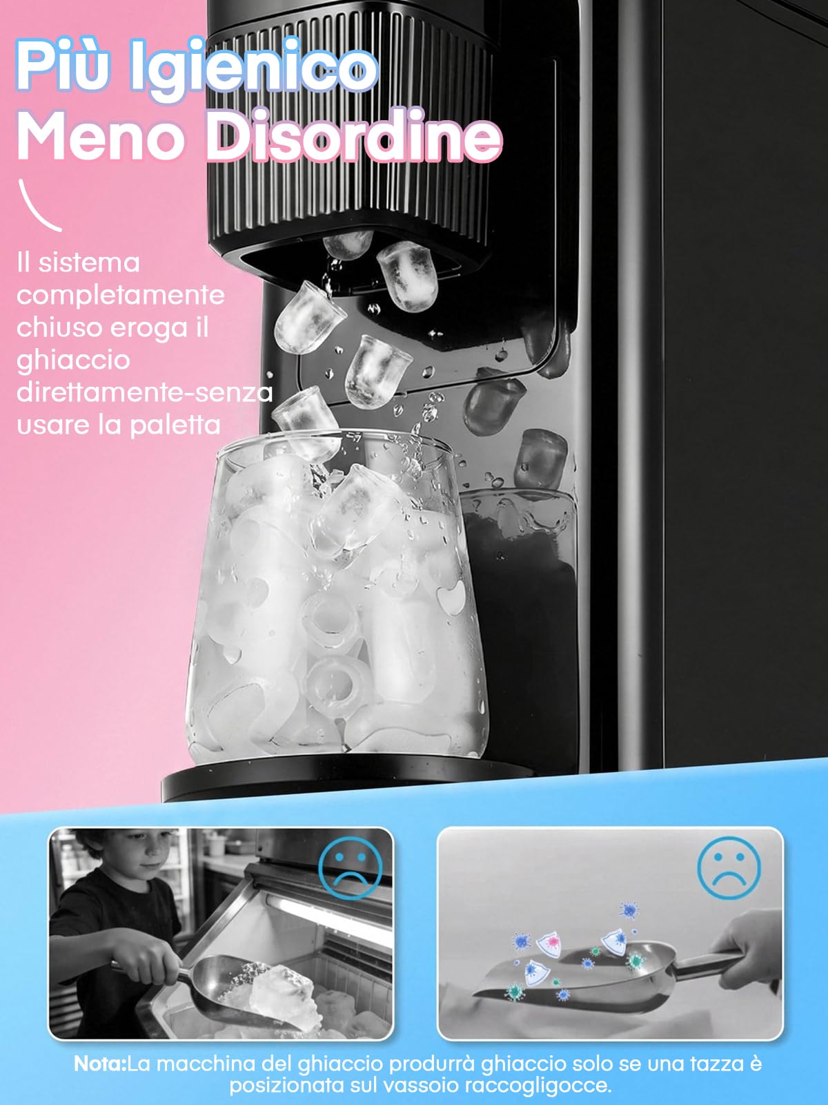 FOHERE Macchina del Ghiaccio Portatile 11kg/24h, Per Congelare Varie Bevande, 5 Minuti 5 Cubetti, 2 Dimensioni di Ghiaccio, con Casa/Cucina/Ufficio/Feste