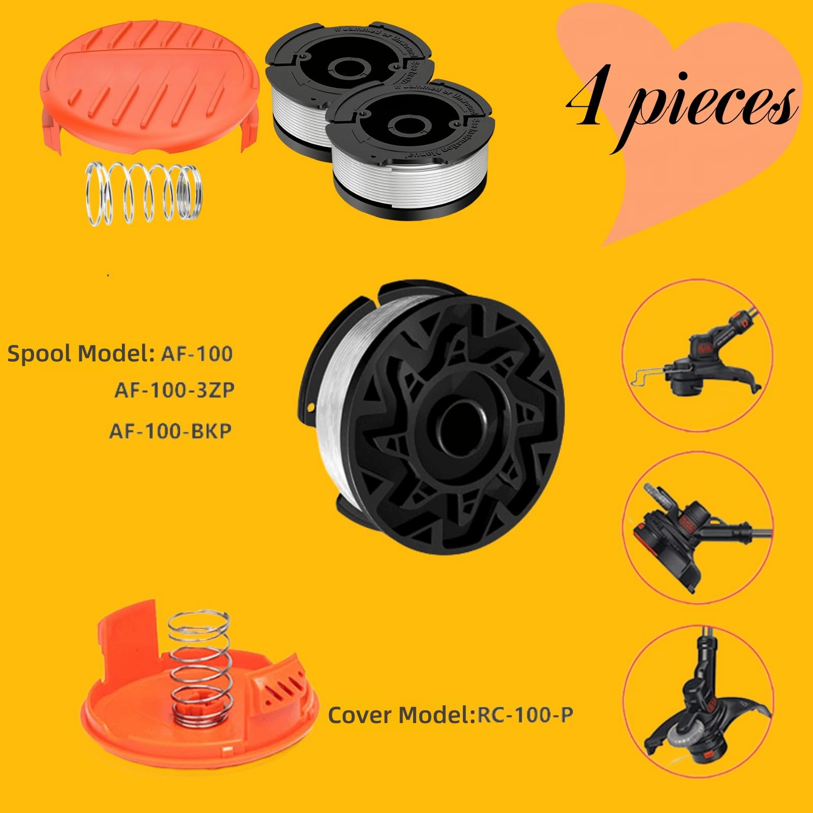 8 Bobines De Fil Pour Coupe-bordures Black & Decker - Nylon 1,6 Mm, 9 M, Avec Ressort Et Couvercle