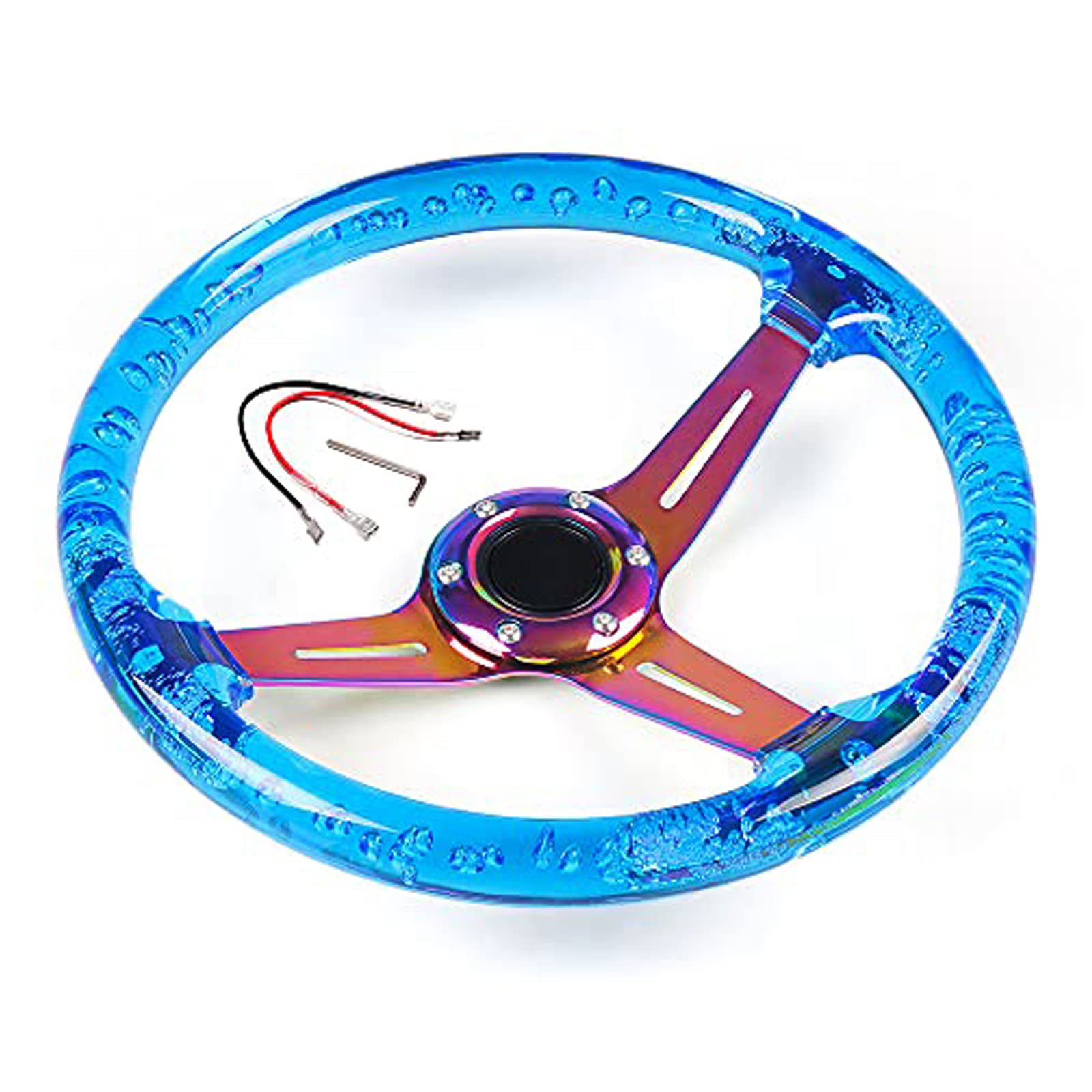 13.8”Racing/Golf Cart Steering Wheel for Club Car DS and Club Car Precedent EZGO Yamaha 6 Bolts Neo Chrome Spokes Racing Sports Steering Wheel