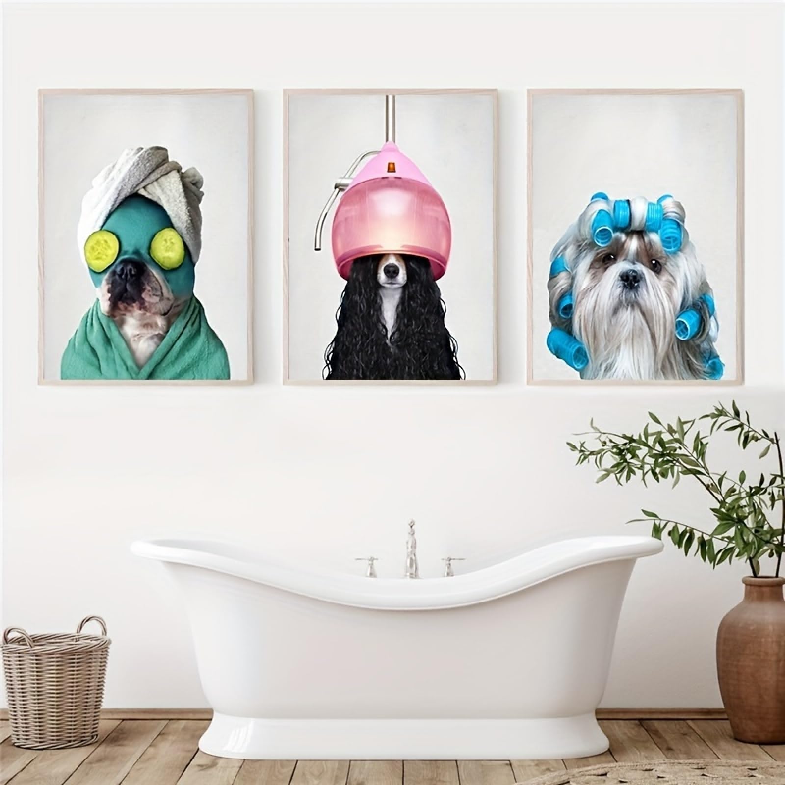 ZBELLO Set of 3 Posters, 2D Flat, Animal-themed Posters, Humorous Pet Bathroom Prints, Whimsical Salon-Themed Decor, for Decorating A Bathroom or A Modern Nursery, Frameless (40x50cm)