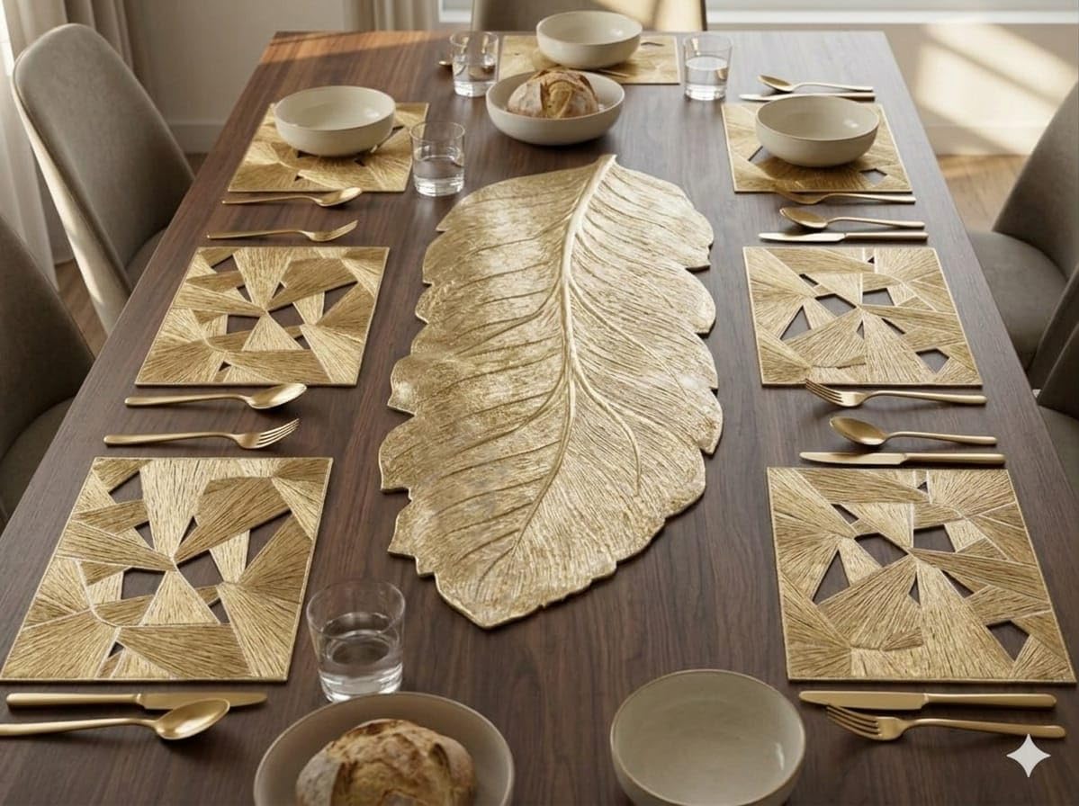 Sunflower Table Mats & Gold Runner Set - Dining Decor -12
