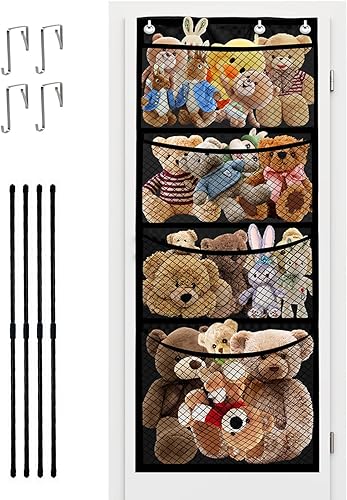 Almacenamiento de animales de peluche, organizador sobre la puerta, almacenamiento de juguetes colgantes para juguetes de peluche y accesorios para