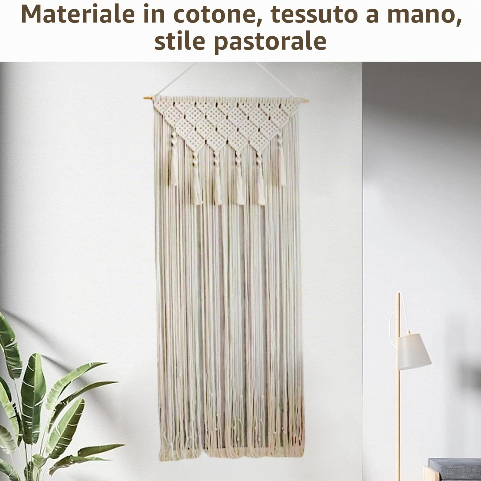 Tenda in Macramè Tessuta a Mano, 65 x 200 cm, Stile Bohémien, Divisorio in Corda di Cotone per Finestra, Porta o Matrimonio