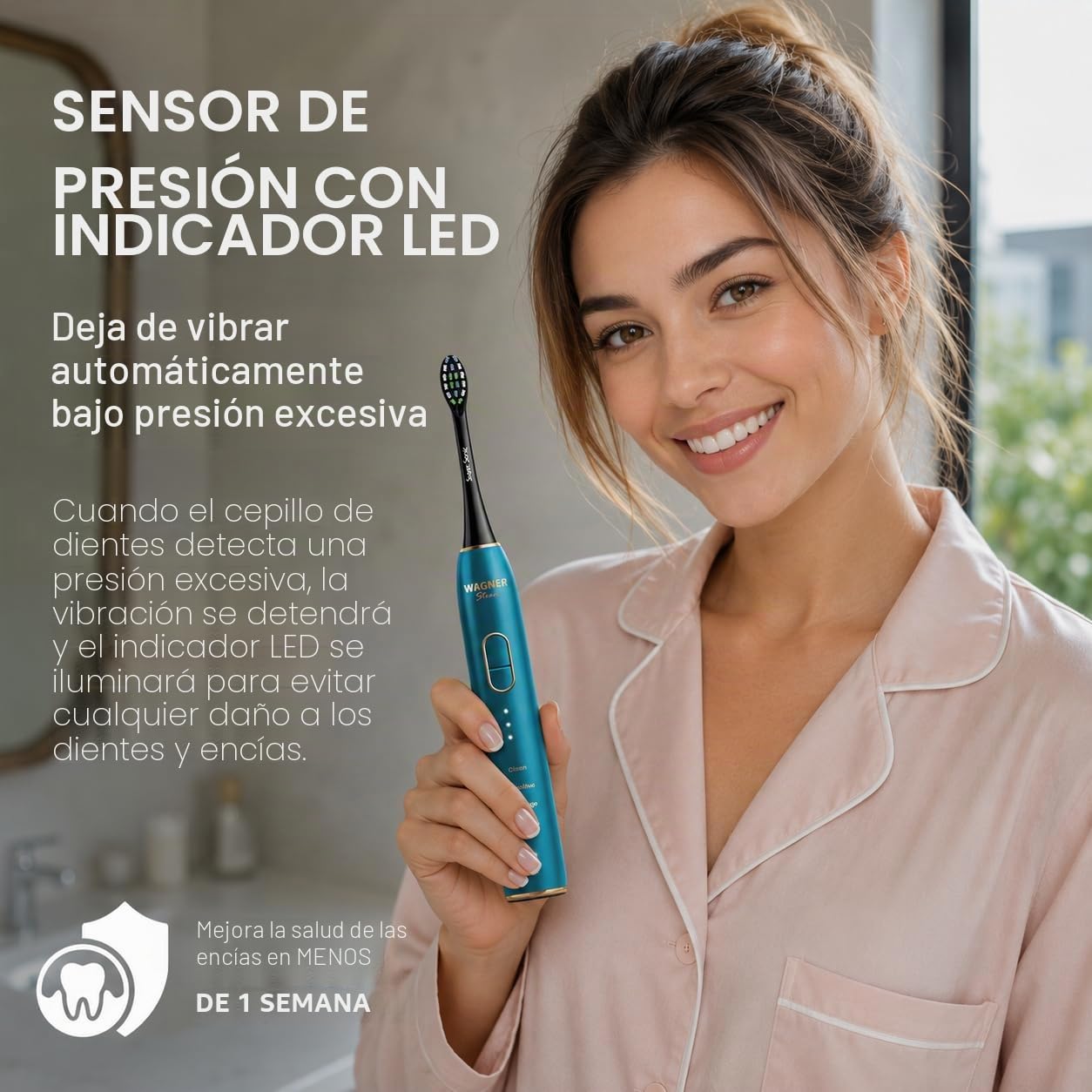 Wagner Stern IntelliBrush Series - Cepillo de dientes eléctrico blanqueador con sensor de presión. Ofrece 4 modos de cepillado, 3 intensidades, 8 cabezales de cepillo suaves y un estuche de viaje de