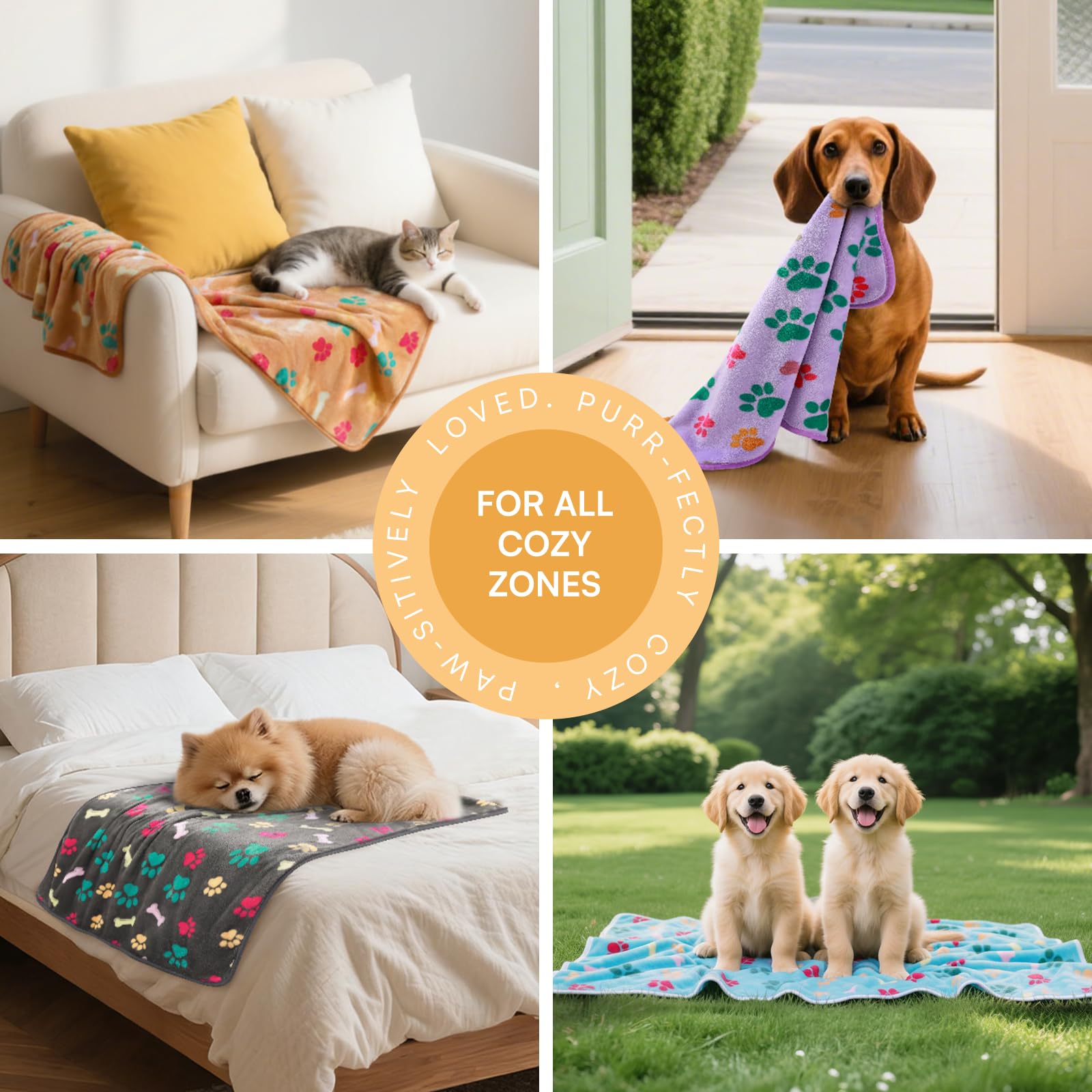 Luciphia 1 Paquete de 6 Mantas para Perro, Gato, Suave y Esponjoso, Manta de Forro Polar para Mascotas, cálido y Lindo diseño de impresión para Cachorros, Gatitos, Perros, Hueso, Grande (41 x 31