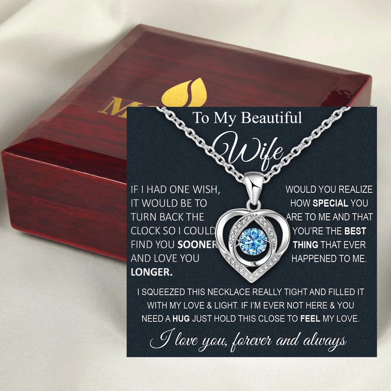 Wife Necklace From Husband To My Wife Necklace Soulmate Necklace For Women Future Wife Jewelry Birthday Christmas Valentine's gifts For Girlfriend Message Card & LED Box - Image 4