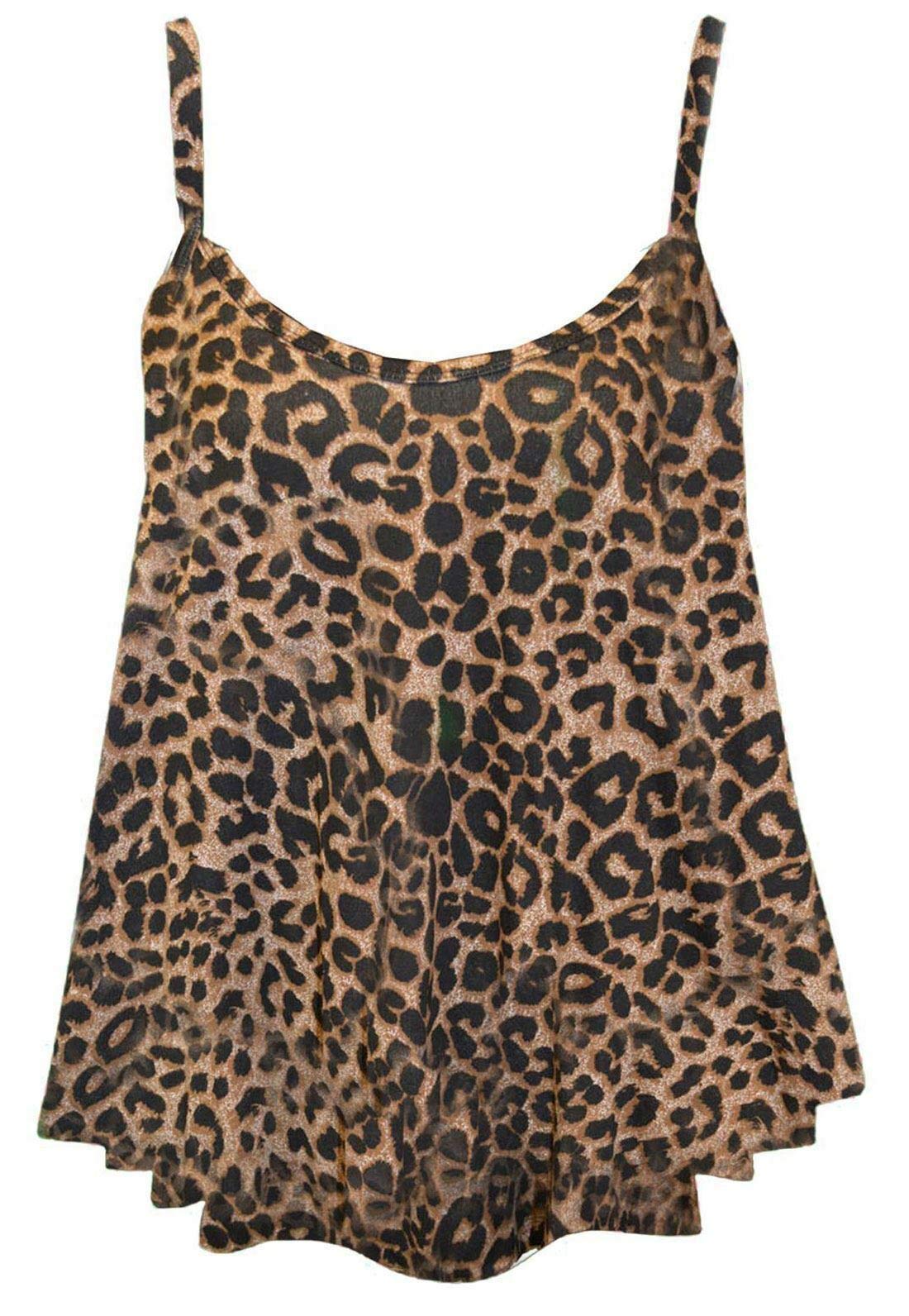 Womens Plain Cami Swing Vest Sleeveless Top Ladies Strappy Flared Cami Vest Top Plus Size