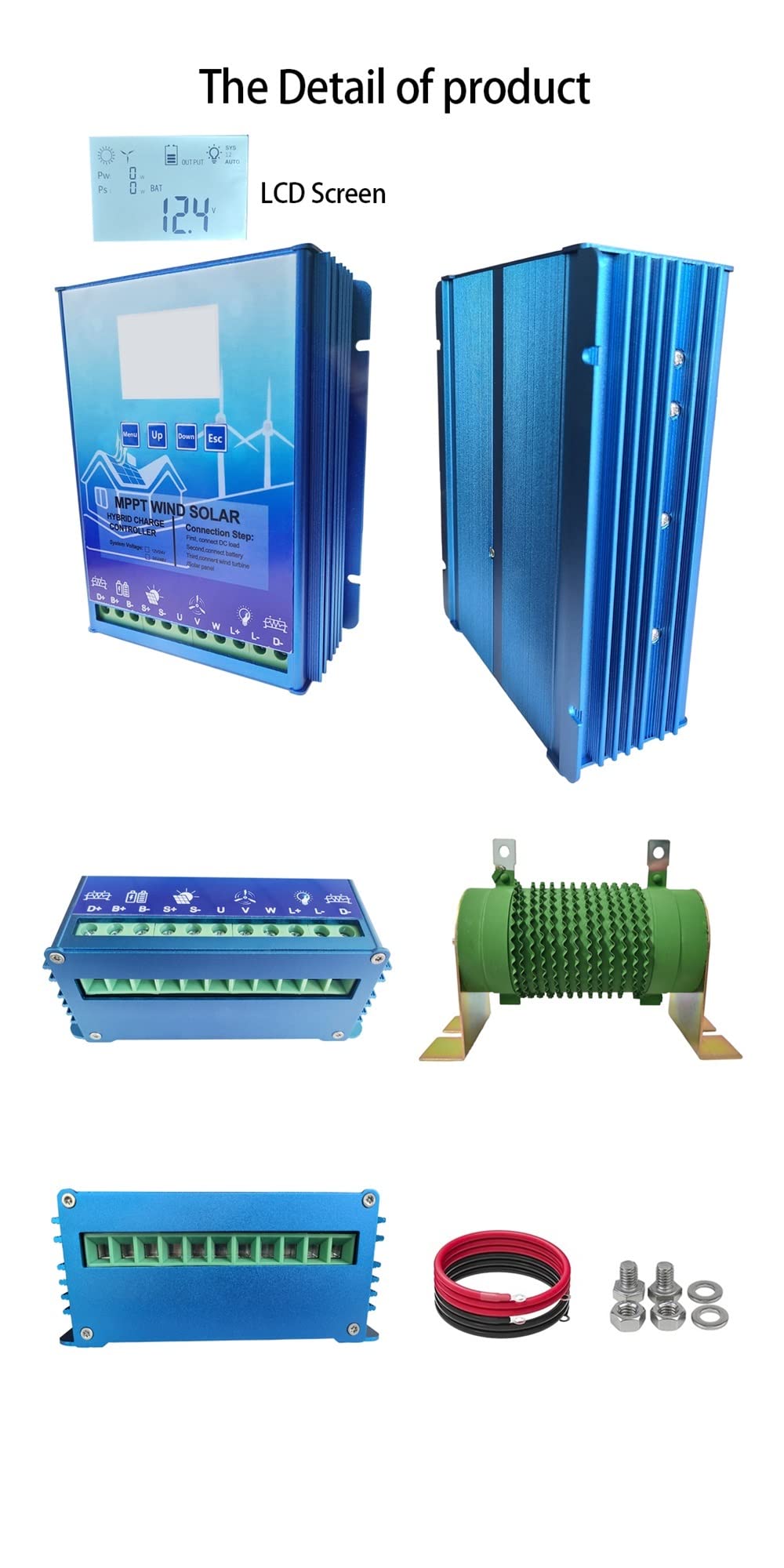 Kontroler ładowania słonecznego 3000 W Hybrydowy kontroler ładowania słonecznego wiatru 12 V 24 V 48 V PV Regulator turbiny wiatrowej do akumulatora litowo-kwasowego Lifepo4 GEL Niezawodna ochrona (