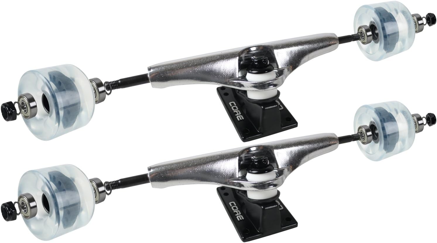 Longboard Skateboard Trucks Combo Set 70mm Blank Wheels with Silver Trucks, Bearings, and Hardware Package (70mm Clear Wheels, 6.0 (8.63") Silver Trucks)