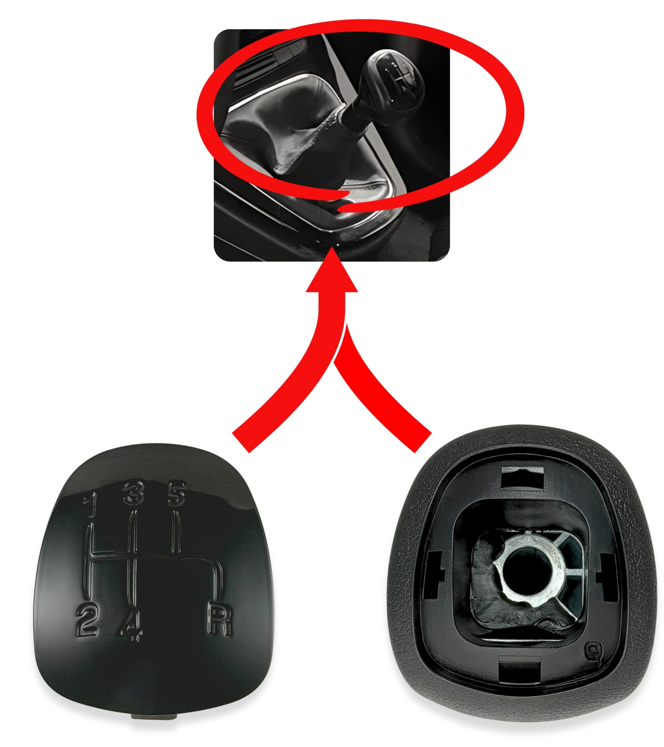 1neiSmartech Pomello per Leva Asta del Cambio 5 Marce Compatibile con Lancia Ypsilon (312) 2011–2015, Colore Nero con Lente Lucida Nera, Retromarcia a Destra