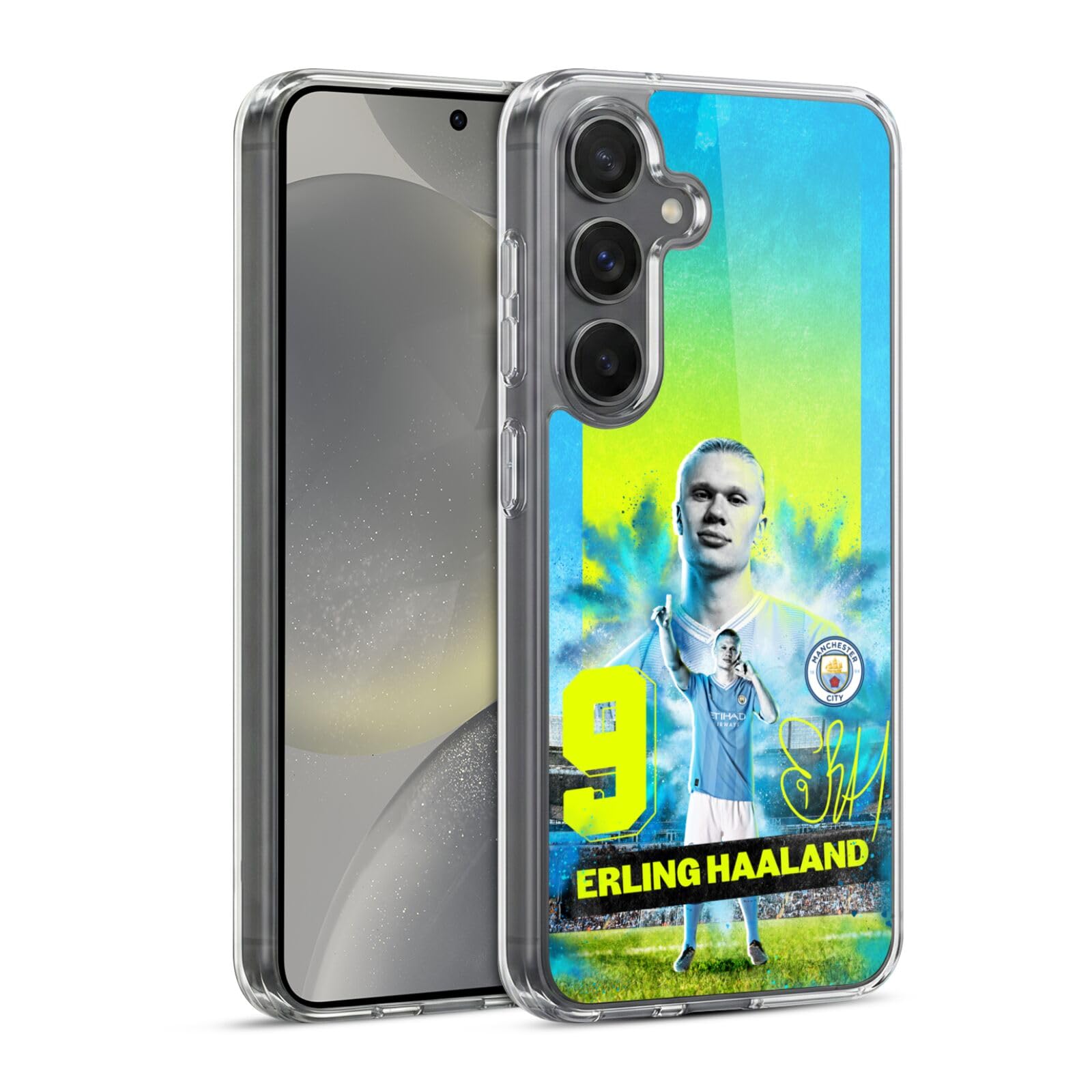 Head Case Designs Officially Licensed Manchester City Man City FC Erling Haaland 2023/24 First Team Gel Case [Military Grade] Compatible with Samsung Galaxy S24 5G and Compatible with MagSafe