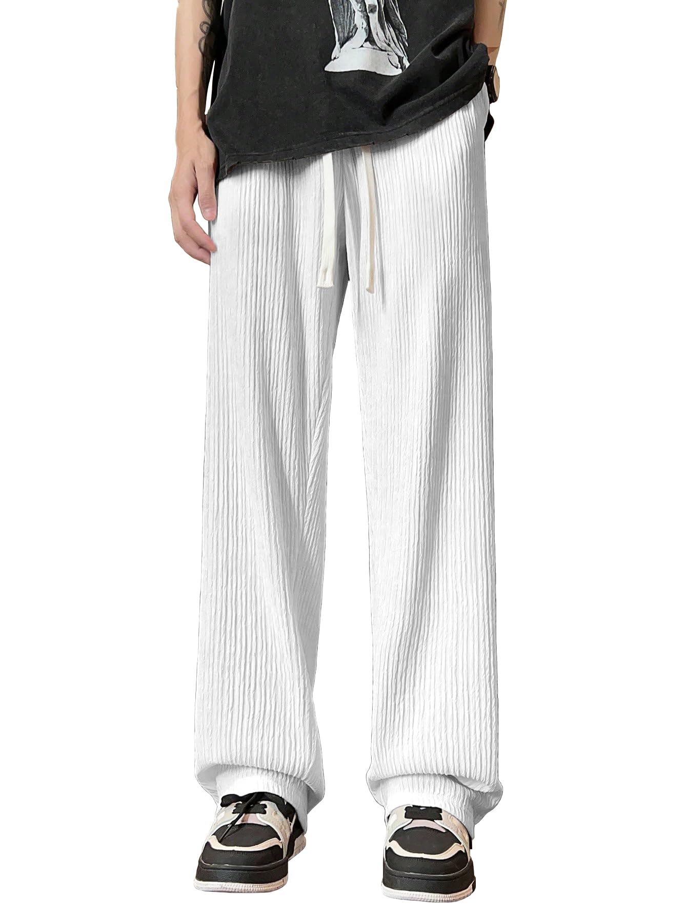 Men Stylish Solid Color Wrinkled Fabric Loose Casual Straight-Leg Trousers for All Seasons.-image-37