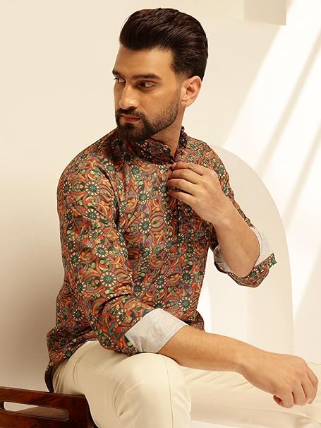 SOJANYA (Since 1958 Men's Cotton Linen Only Short Kurta with Geometric Print - Image 5