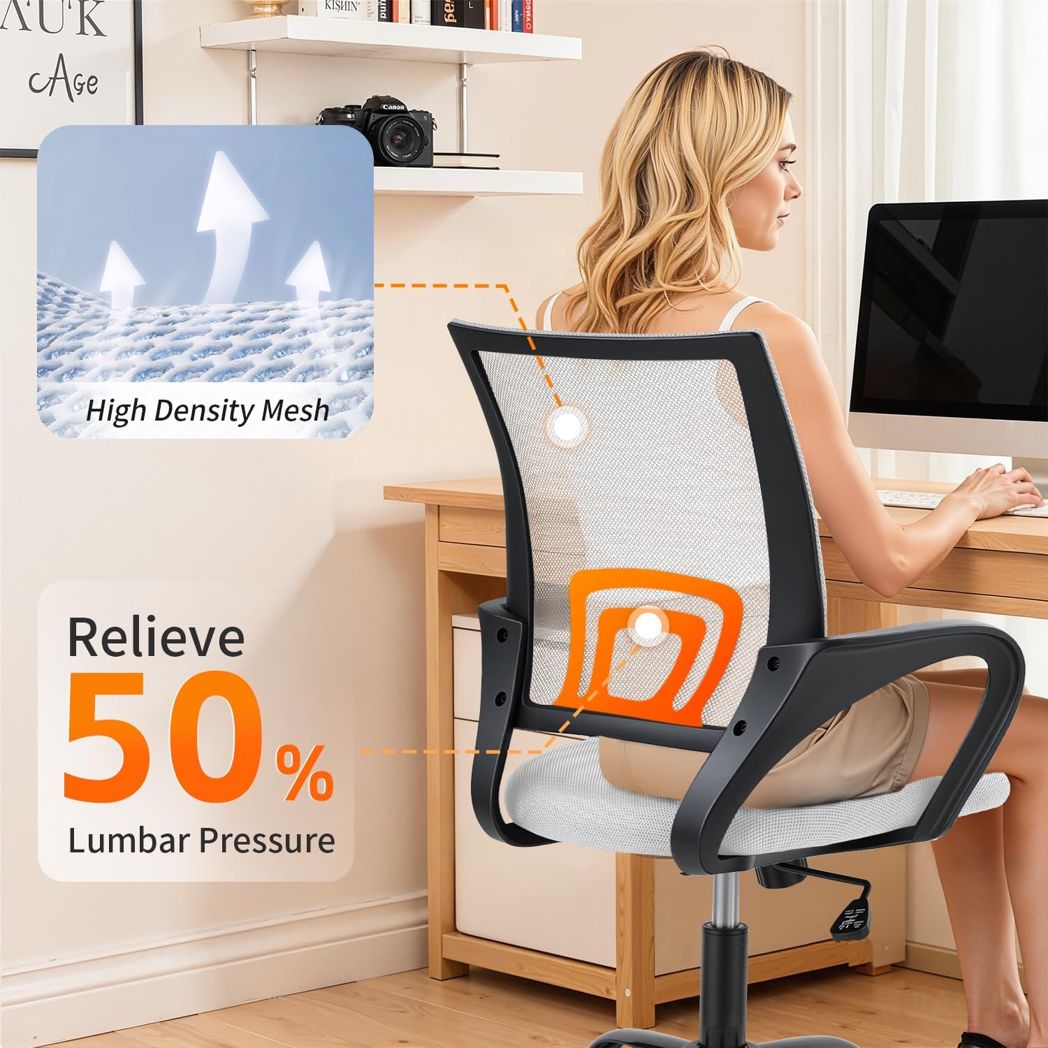 BestOffice Office Chair Ergonomic Desk Chair Mesh Computer Chair Lumbar Support Modern Executive Adjustable Stool Rolling Swivel Chair for Back Pain,White