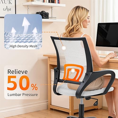 Miniatura 6 de BestOffice Silla de oficina ergonómica de malla para computadora, soporte lumbar, taburete ejecutivo ajustable, silla giratoria con ruedas para