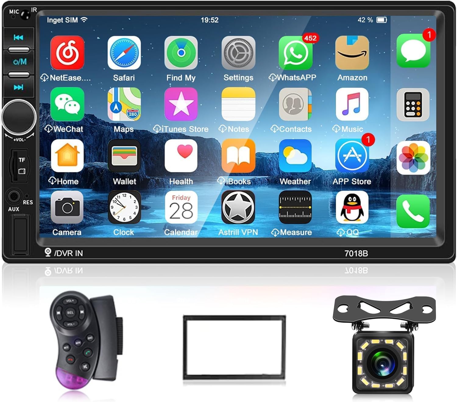 Nhopeew Double Din Car Stereo with Bluetooth and Backup Camera 7 Inch Touch Screen Car Radio Support AUX/USB/TF Card/Mirror Link/Steering Wheel Control