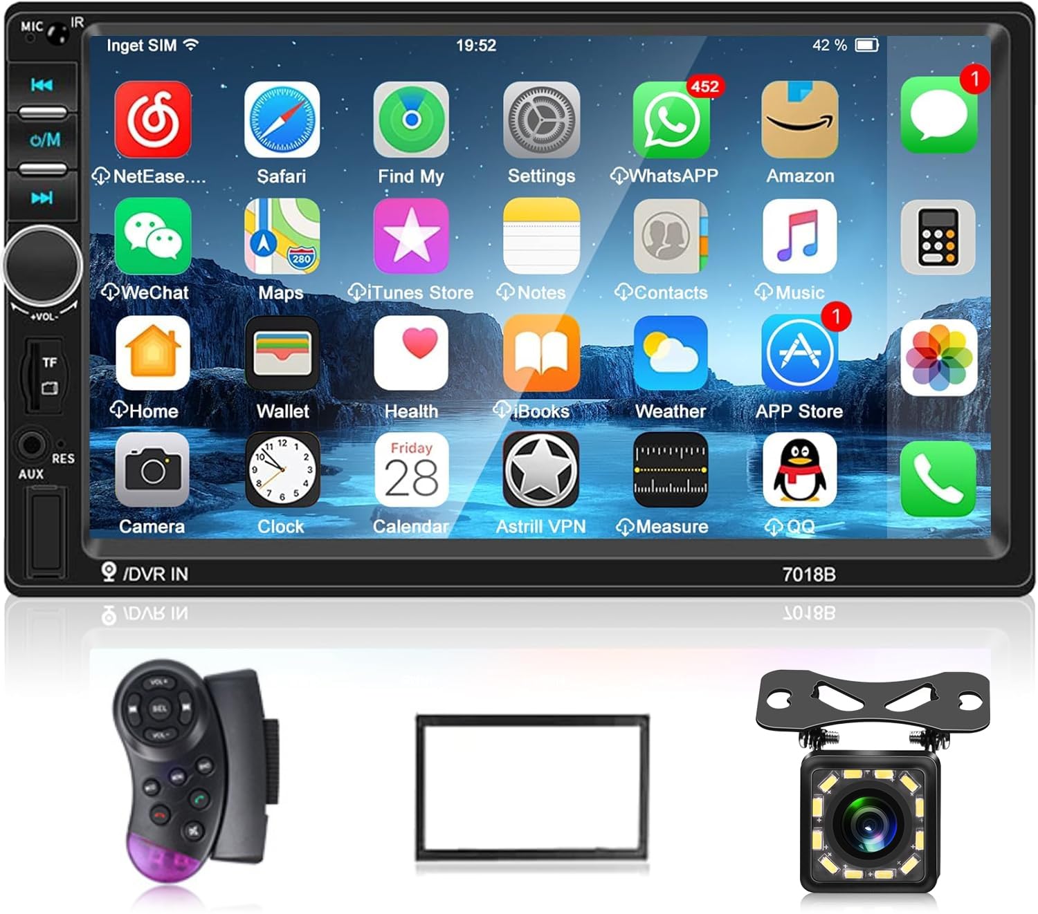 Nhopeew Double Din Car Stereo with Bluetooth and Backup Camera 7 Inch Touch Screen Car Radio Support AUX/USB/TF Card/Mirror Link/Steering Wheel Control