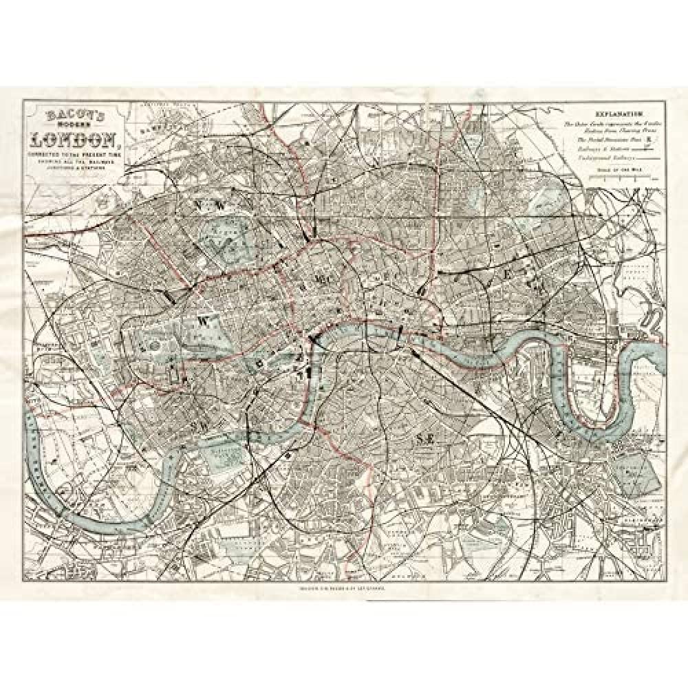Artery8 Unframed Paper 12X16 Map Bacon 1883 London City England Plan Chart Unframed Wall Art Print Poster Home Decor Premium