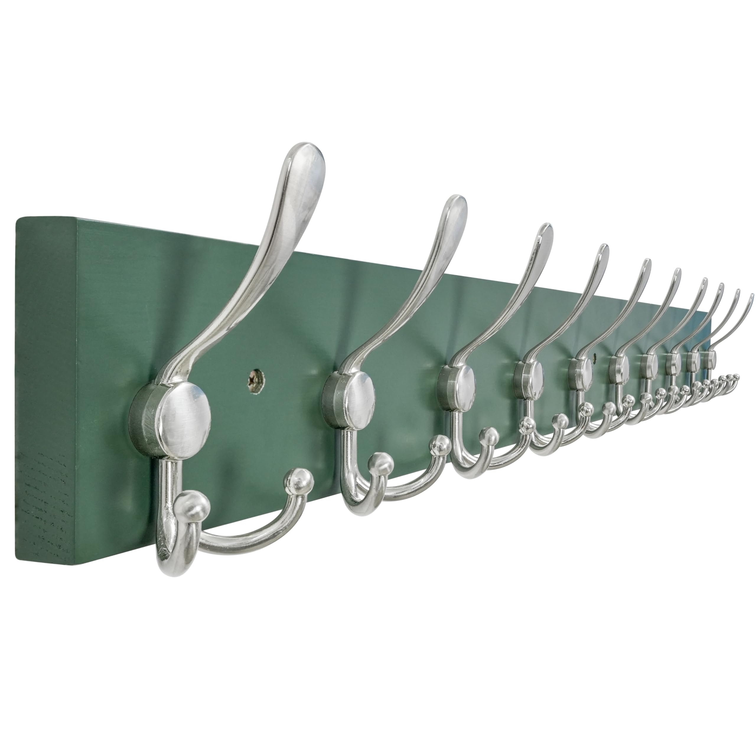 SKOLOO Creations Forest Green Solid Wood Wall Mounted Coat Rack, 10 Hooks, 97cm Long - Kitchen, Mudroom, Entryway, Bathroom - Includes Mounting Hardware, Wall Coat Hanger, Towel Rack