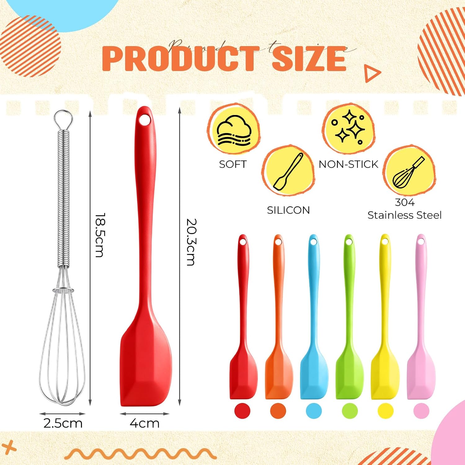 Baderke 24 Set Mini Wire Whisk & Silicone Spatula, Non Stick Baking Tool