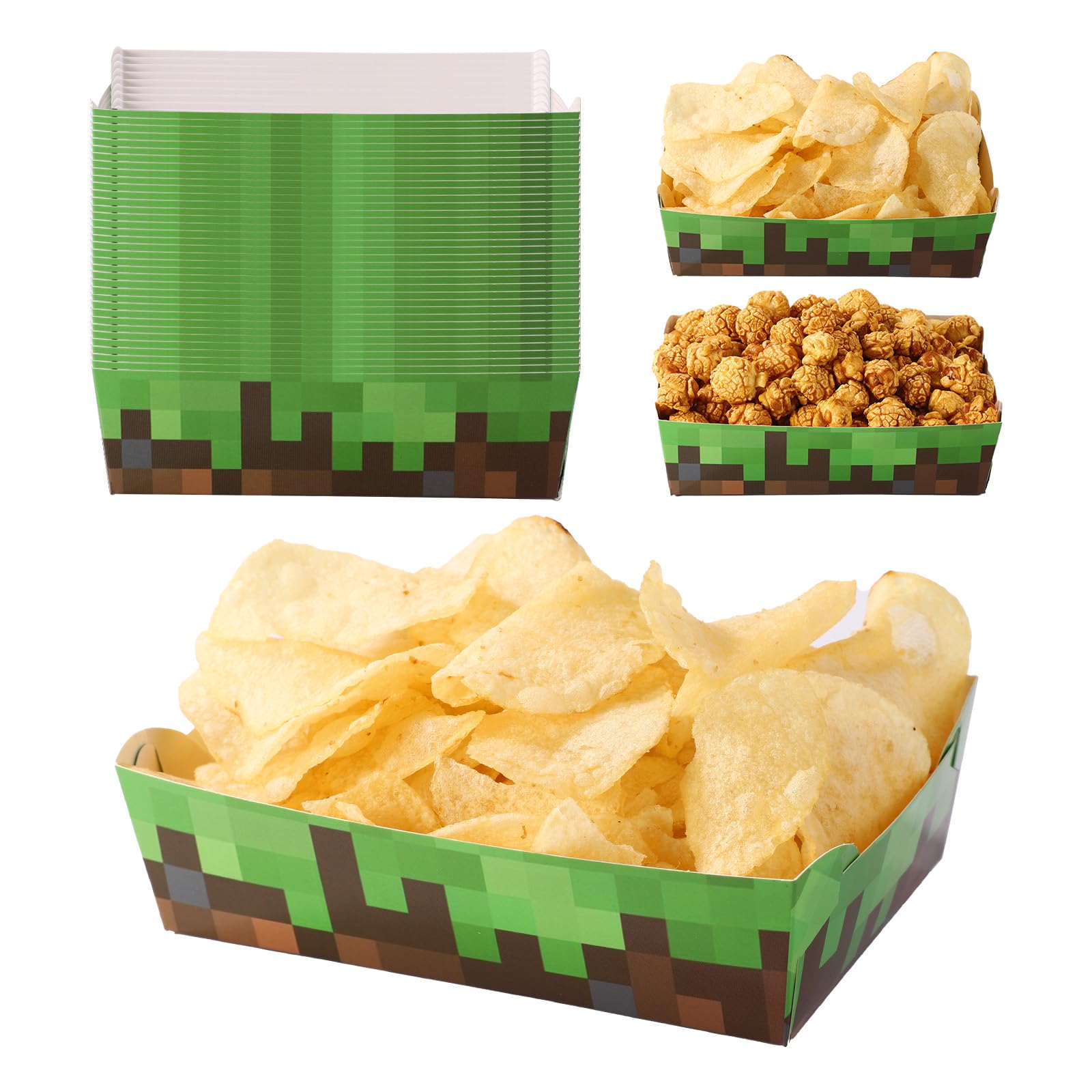 BOXOB Lot de 36 Plateaux Repas en Papier, Imperméables et Ingraissables pour Anniversaires et Fêtes sur Le Thème des Jeux Vidéo (Vert, Marron)