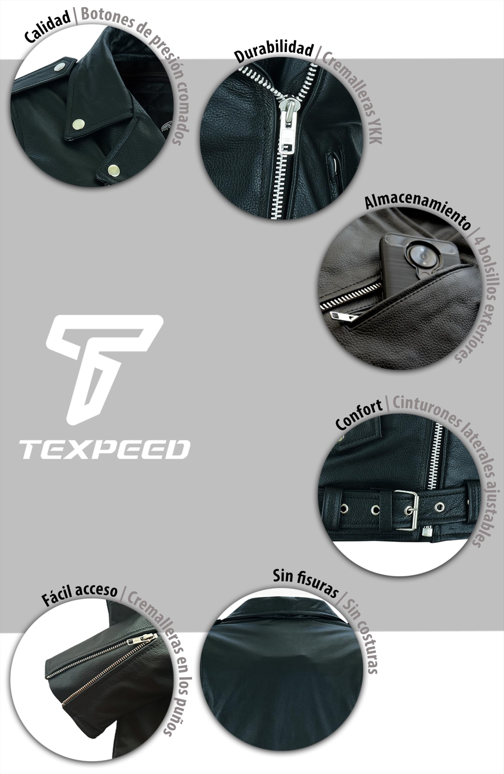 Texpeed perfect Marlon Brando Chaqueta de moto de cuero para mujer - Chaqueta de moto Touring de protección genuina CE Armor Biker (EN 1621-1) Negro - 5XL