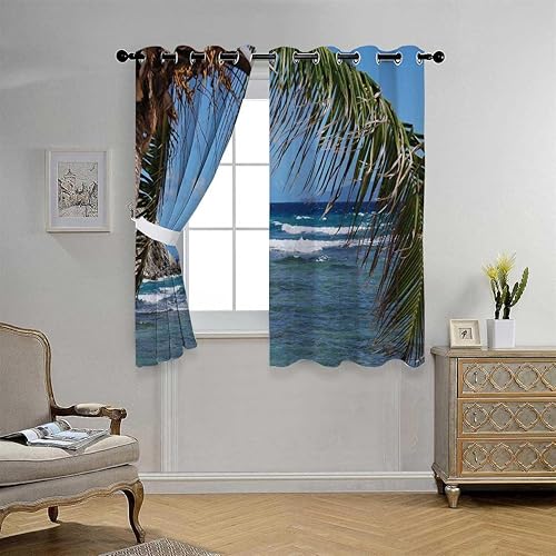 Miniatura 2 de Cortinas De Cocina Modernas Sea and Sky Landscape Door Soundproofing Blanket Curtain Wall 63Inch Width by 63Inch Length,2 Panels