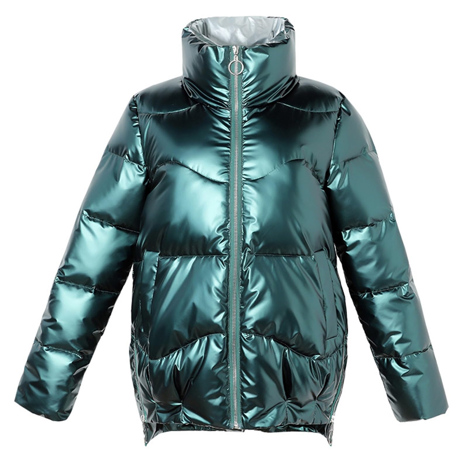 Doudoune Femme, Veste d'hiver Unie, Col Montant Chaud, Veste Demi-Saison, Doudoune Brillante, Coupe Courte, Veste Matelassée Matelassée