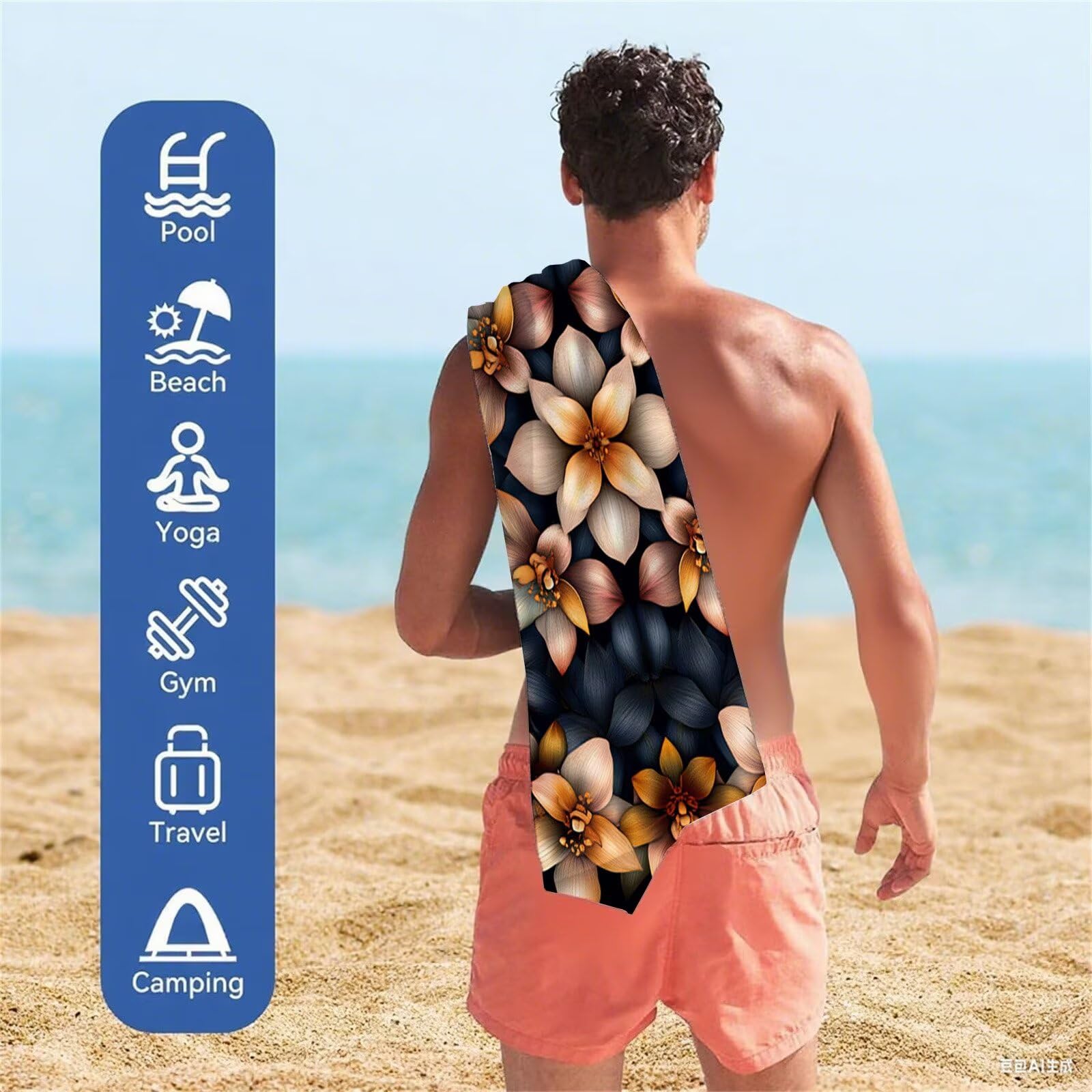 Blume Mikrofaser Handtuch Anlage Strandtuch XXL 90x180cm, Saugfahig und Schnelltrocknendes Microfaser Handtücher, Yoga Handtuch Rutschfest, Strandmatte fur Badezimmer, Strand, Reise, Schwimmen VQ-812