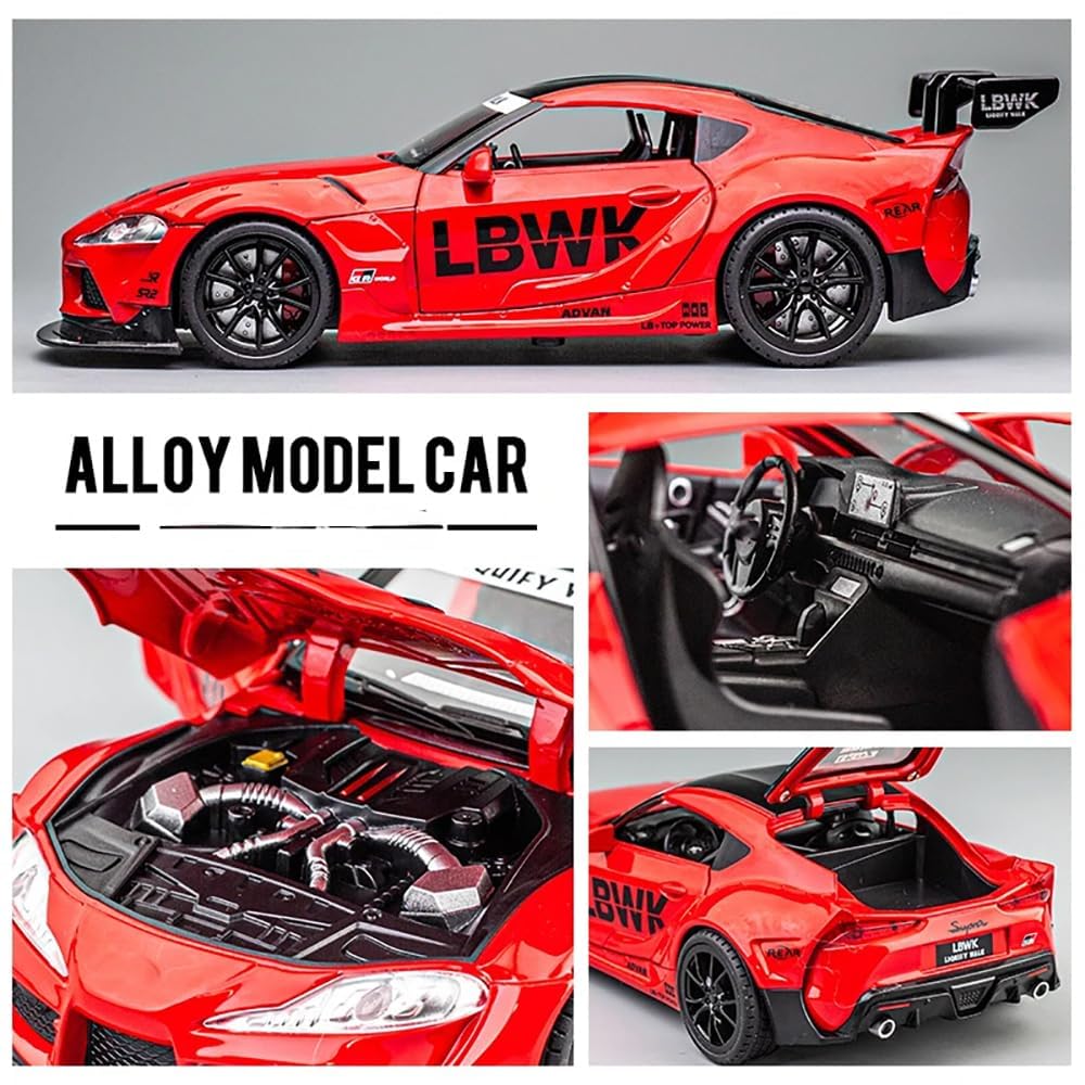 FUNABLO 1/22 Scale Toyota Supra GR LBWK Diecast Metal Model Car, Pull Back Toy Car with Openable Doors, Light & Music, Big Size Alloy Car Toy for Kids Boys, Best Gift Toy Vehicle (red) 4