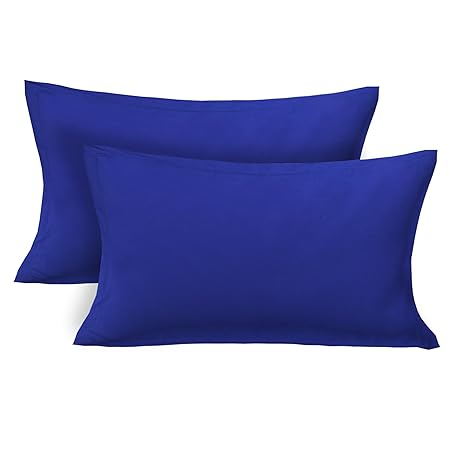Clasiko 100% Cotton Plain Blue Pillow Covers Pair; Size - 17x27 Inches; Color Fastness Guarantee