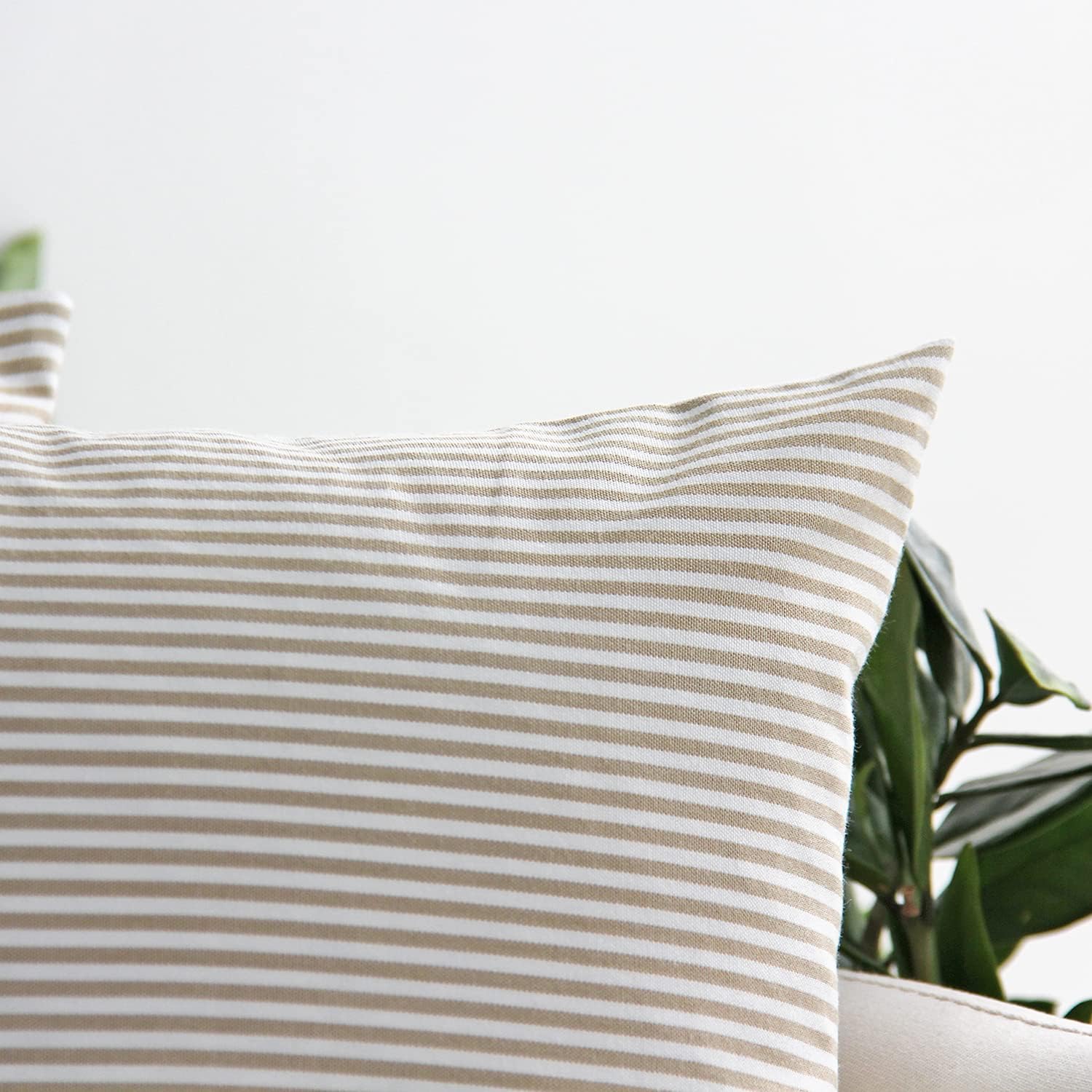 JOJUSIS Farmhouse Striped Boho Throw Pillow Covers Decorative Ticking Couch Pillowcases 20 x 20 Inch Pack of 2 Khaki: Home & Kitchen