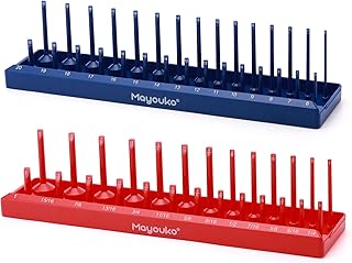 Mayouko 2PCS 3/8"Drive SAE & Metric ABS Socket Oganizer Set, Deep & Shallow Socket Holder Tray, 26 SAE Posts & 30 Metric Posts, Sockets not Included