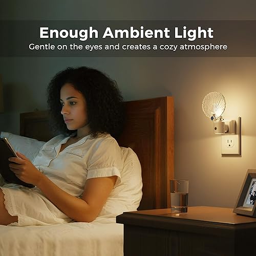 Miniatura 8 de L LOHAS LED Luz nocturna, luces nocturnas enchufables a la pared, luz nocturna de cristal estilo concha giratoria, luces nocturnas regulables