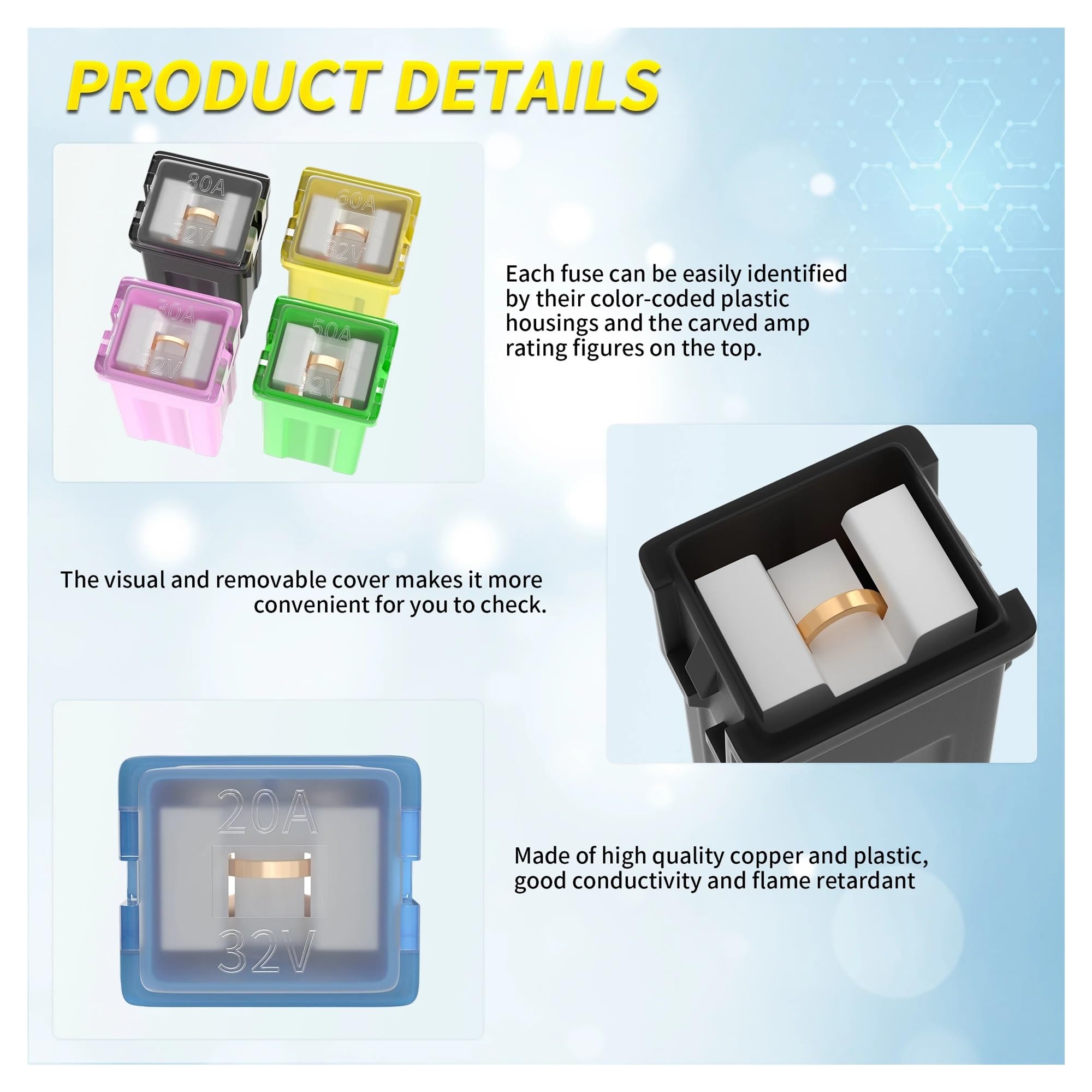 DaierTek 36 pezzi Jcase Fuse Kit assortimento di fusibili a forma scatola alti/standard e bassi 20A 30A 40A 50A 60A 80A