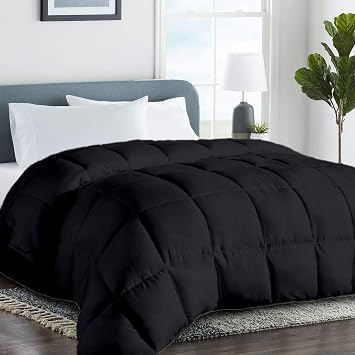 Black Luxurious Down Comforter- Oversized King Plus 120x128 inches 1 Piece All-Season Duvet Insert, 500 GSM with Corner Tabs 100% Egyptian Cotton- Hotel Collection Black Solid