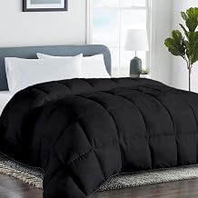 All Season Hypoallergenic Luxurious Down Alternative Cotton Comforter, Ultra-Soft 750 Fill-Power Super King Size Measure 110" x 96", Black