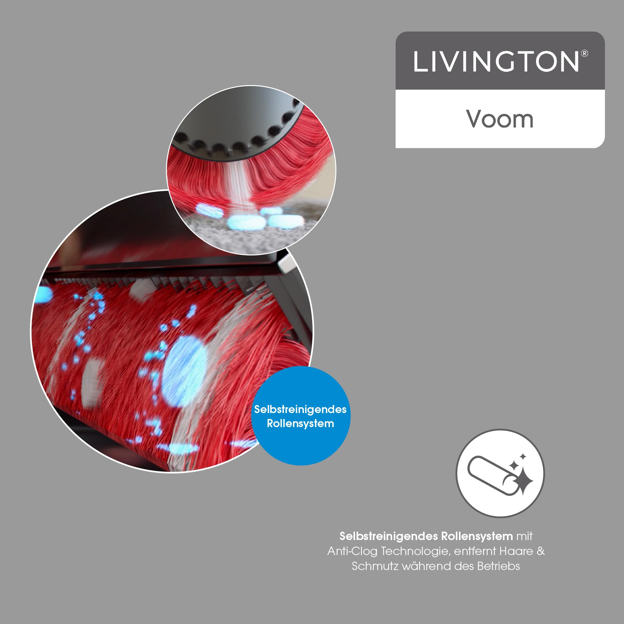 Livington Voom - Turbo Akku-Besen - elektrischer Akkubesen kabellos - Akku Kehrer mit selbstreinigender Bürstenrolle - Elektrobesen für Hartböden, Teppiche & Fliesen - für eine gründliche Reinigung
