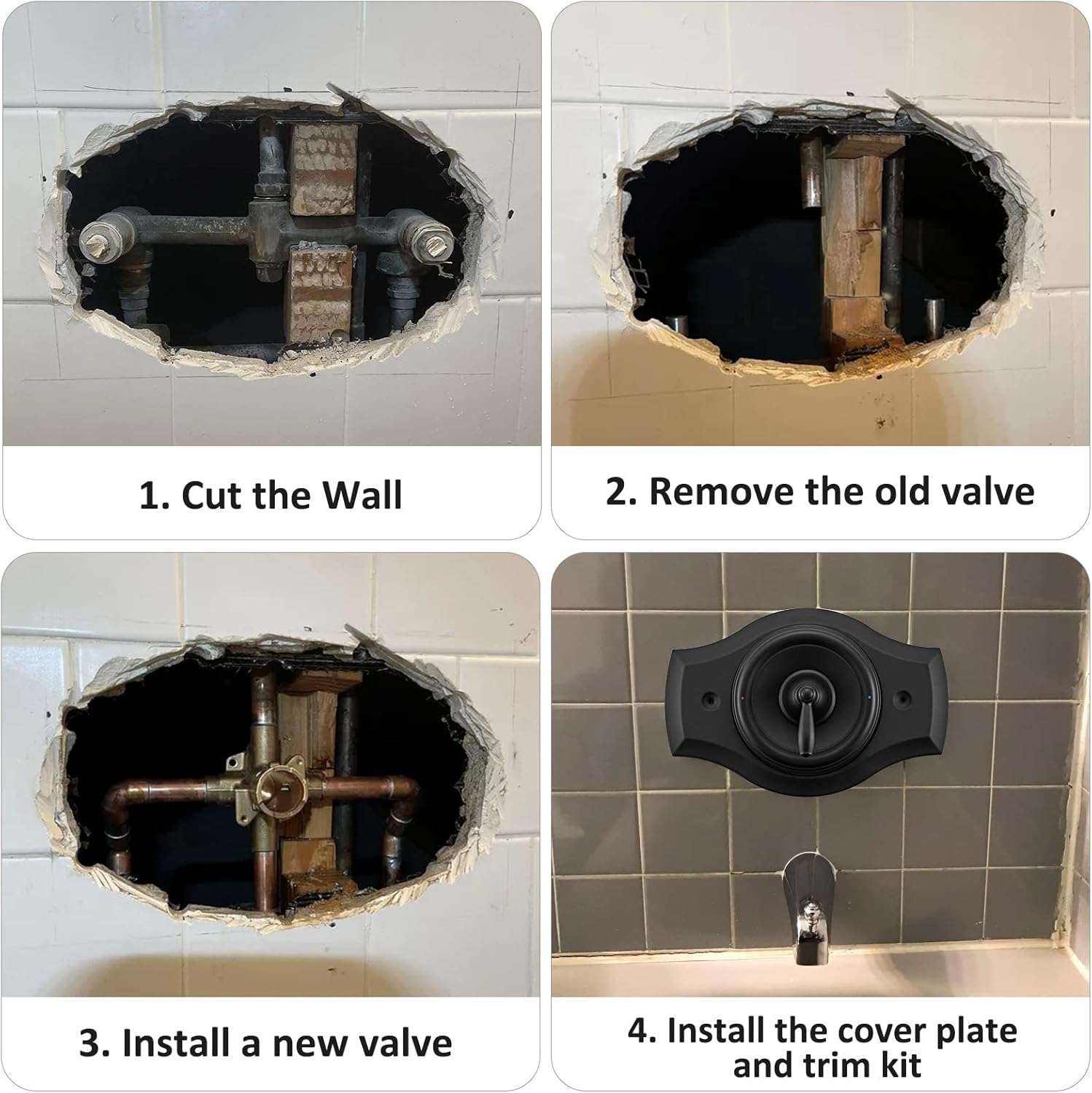 Renovation Shower Cover Plate for 2-Handle or 3-Handle to 1-Handle Shower Updates, Matte Black
