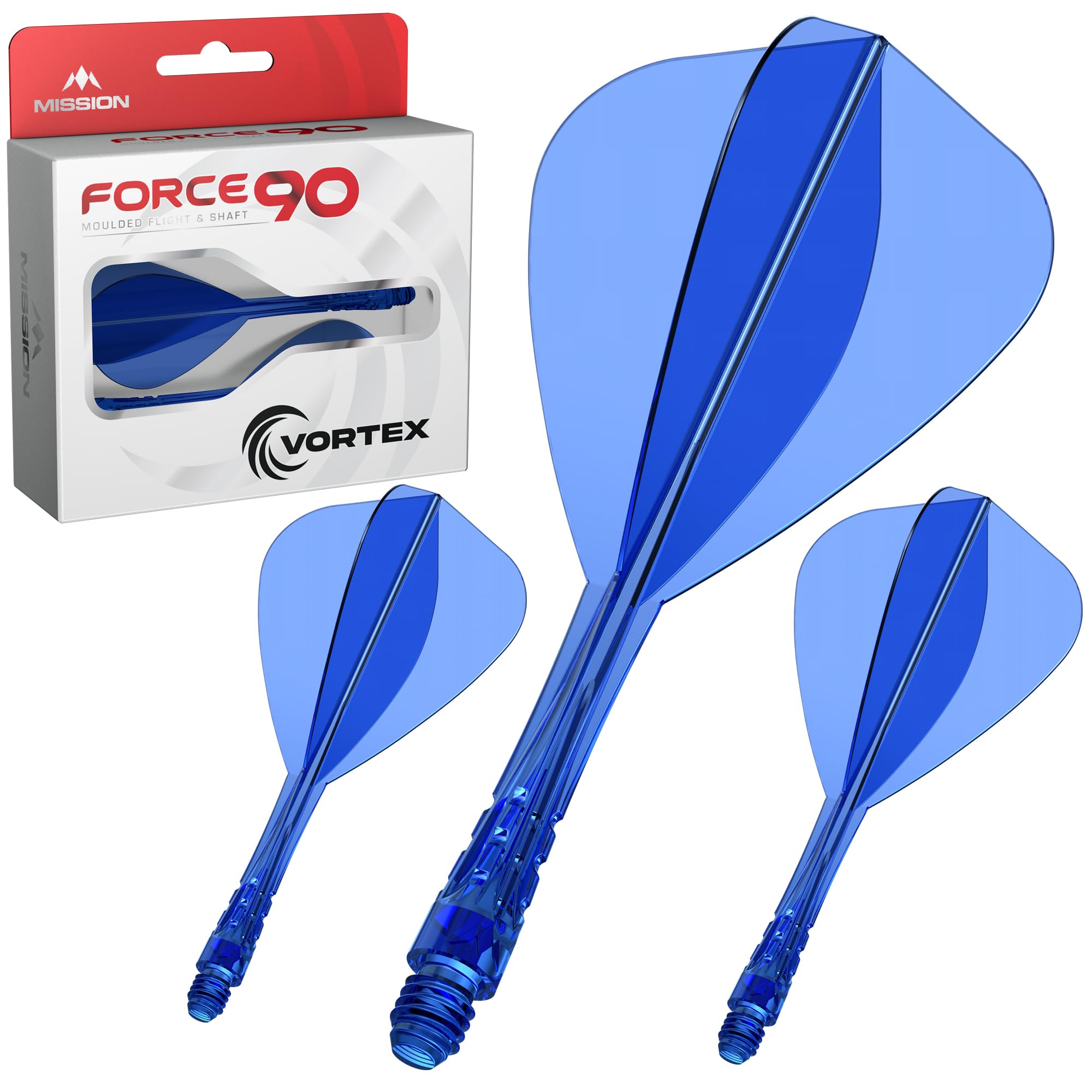 Mission Darts | Force 90 Vortex | Moulded Flight & Shaft | Kite Shape | Multiple Lengths and Colours Available. (Blue, Short)